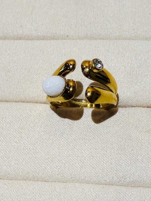 Qatari White open sky candle studded white stone elegant statement ring hypoallegenic