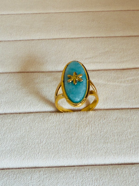 Statement oval shape Large hypoallegenic turqouise star emblemed Elegant ring