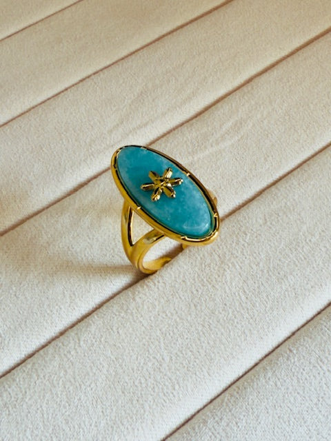 Statement oval shape Large hypoallegenic turqouise star emblemed Elegant ring
