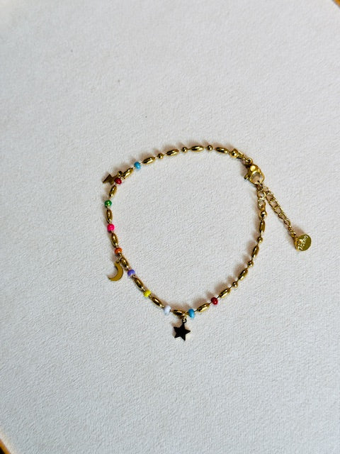 Lucky Star hypoallegic stainless steel with moon & star charm Bracelets