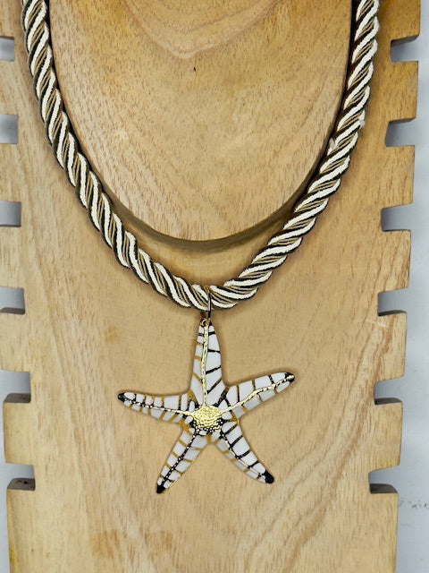 White Large Starfish charm necklace crafted from hypoallergenic stainless steel soft eco chain
