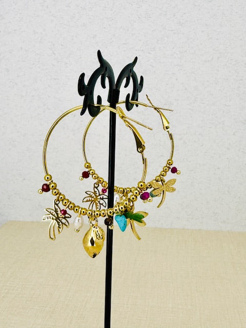 Grasshopper Tarnish free hypoallergenic statement dangle large hoop water resistant earring