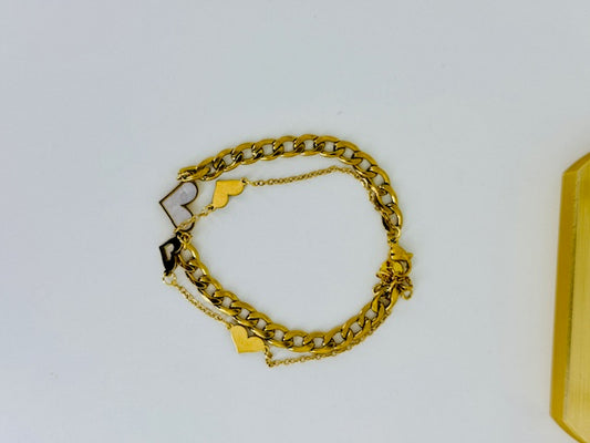 3 Hearts double layer chain hypoallegenic elegant stainless steel water resistant charg bracelets