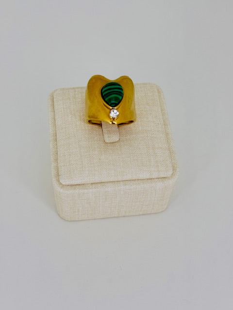 Verde Statement Large Heart shape hypoallergenic ring studded crystal white stone moon and star ring