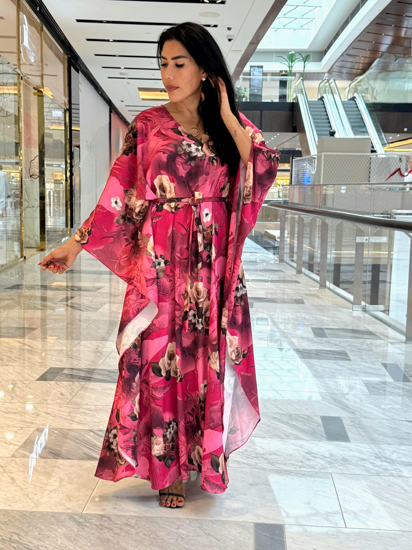 Magenta Elegant Beautiful Rosie floral lounge weekend silk summer caftan Kaftan
