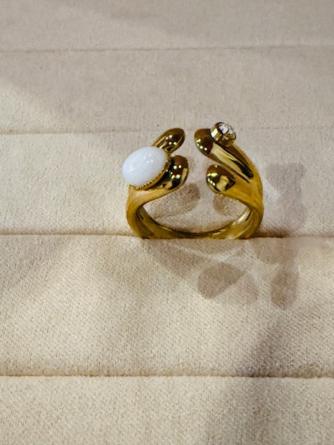 Qatari White open sky candle studded white stone elegant statement ring hypoallegenic