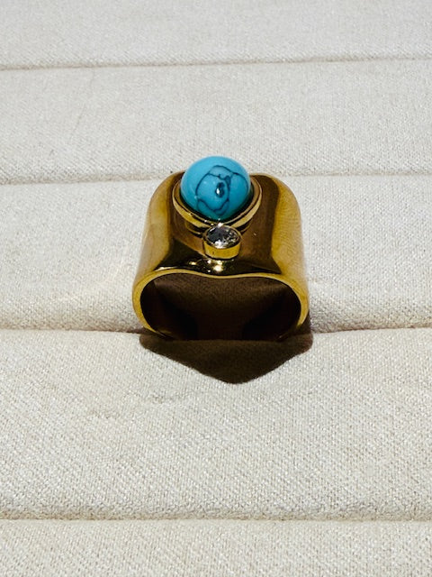 Turquoise Grande Large heart shape statement hypoallergenic stainless steel ring