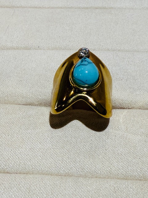 Turquoise Grande Large heart shape statement hypoallergenic stainless steel ring