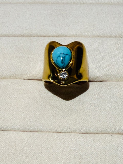 Turquoise Grande Large heart shape statement hypoallergenic stainless steel ring