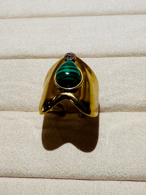 Verde Statement Large Heart shape hypoallergenic ring studded crystal white stone moon and star ring