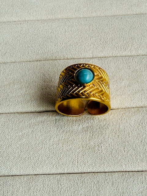 Moony one turqouise stone statement hypoallegenic stainless steel bold ring