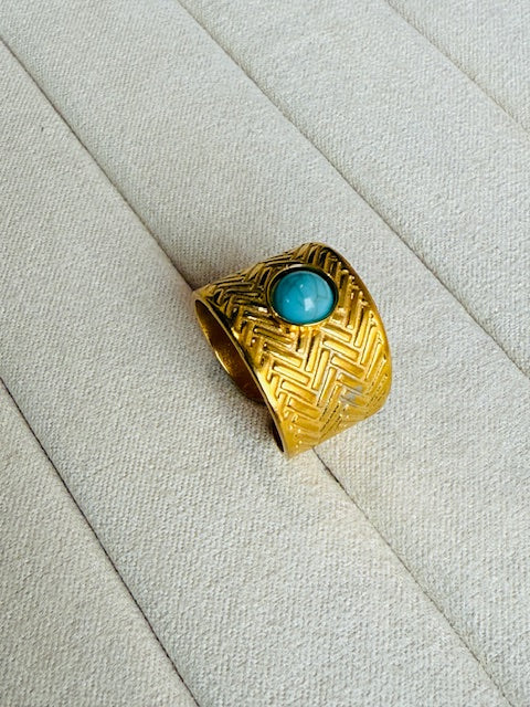 Moony one turqouise stone statement hypoallegenic stainless steel bold ring