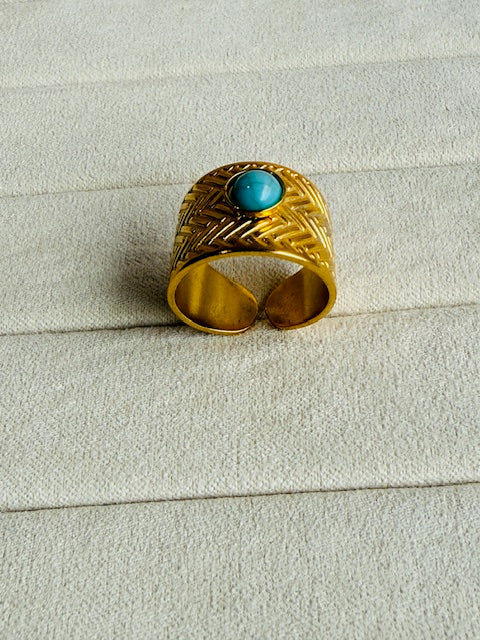 Moony one turqouise stone statement hypoallegenic stainless steel bold ring