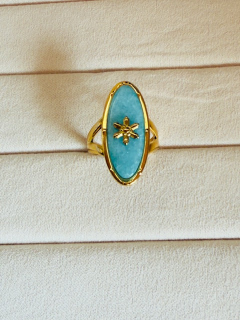 Statement oval shape Large hypoallegenic turqouise star emblemed Elegant ring