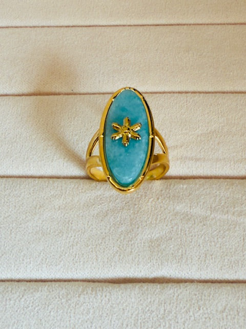 Statement oval shape Large hypoallegenic turqouise star emblemed Elegant ring