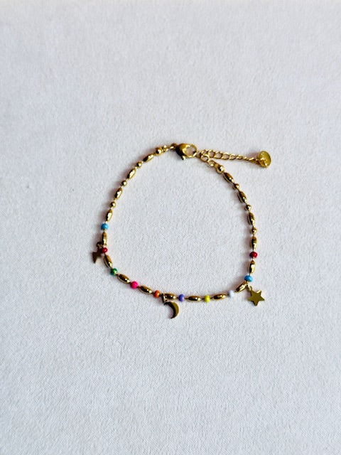 Lucky Star hypoallegic stainless steel with moon & star charm Bracelets