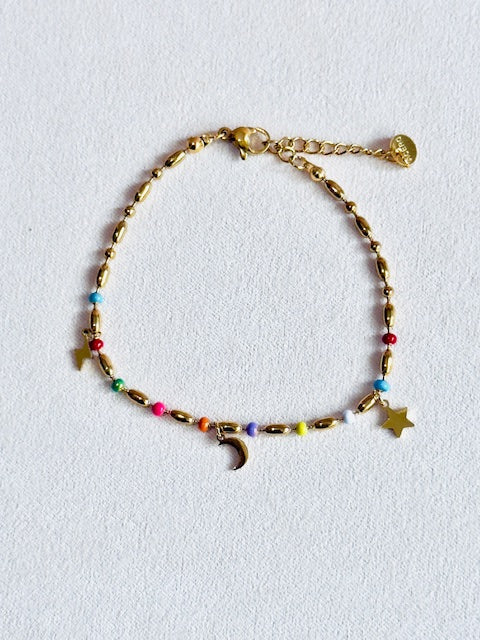 Lucky Star hypoallegic stainless steel with moon & star charm Bracelets