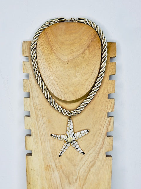 White Large Starfish charm necklace crafted from hypoallergenic stainless steel soft eco chain