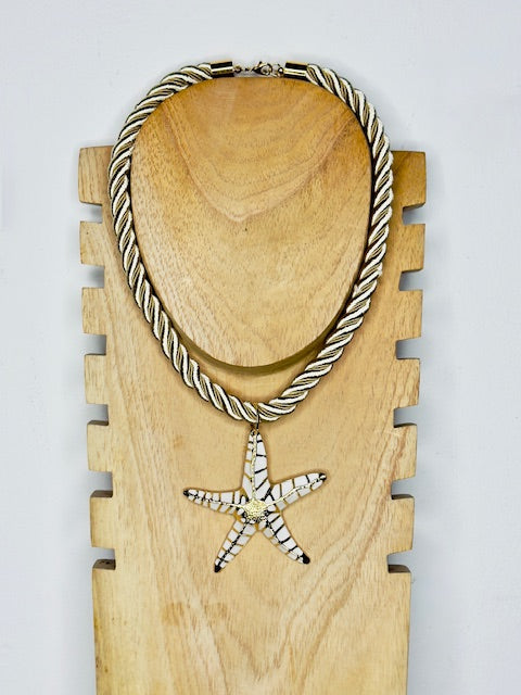 White Large Starfish charm necklace crafted from hypoallergenic stainless steel soft eco chain