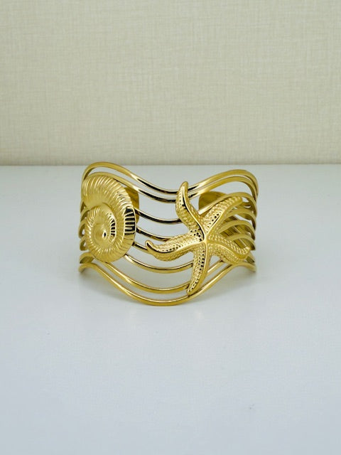 Fashion Sehll Large Statement crafted hypoallergenic stainless steel Fahion open sky style Bangle