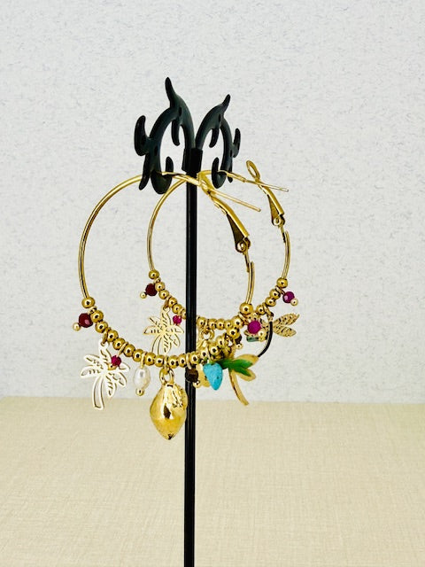 Grasshopper Tarnish free hypoallergenic statement dangle large hoop water resistant earring