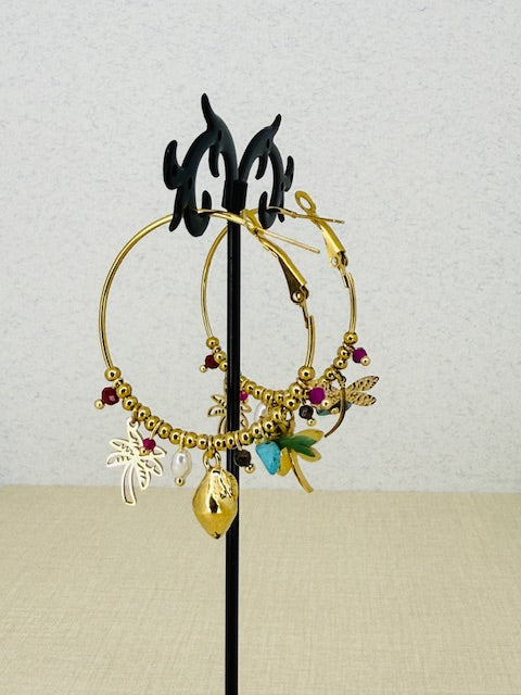 Grasshopper Tarnish free hypoallergenic statement dangle large hoop water resistant earring