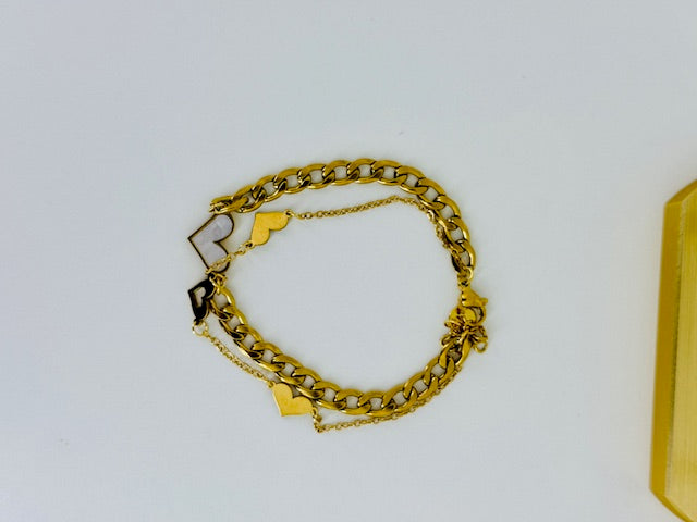 3 Hearts double layer chain hypoallegenic elegant stainless steel water resistant charg bracelets