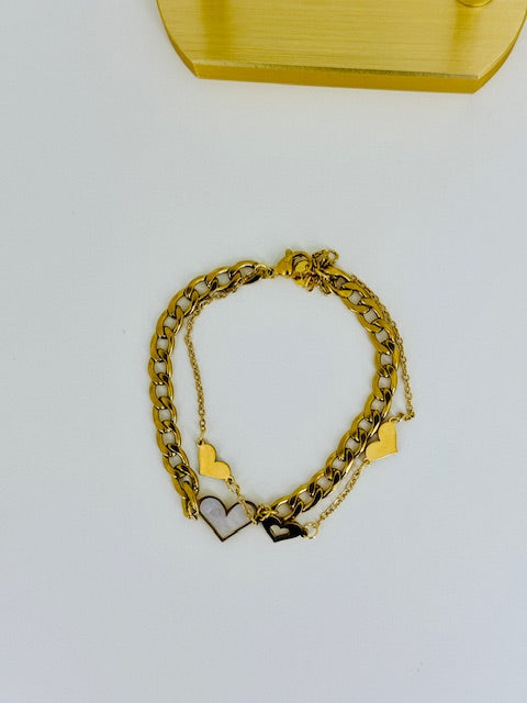 3 Hearts double layer chain hypoallegenic elegant stainless steel water resistant charg bracelets