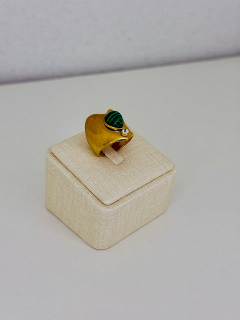 Verde Statement Large Heart shape hypoallergenic ring studded crystal white stone moon and star ring