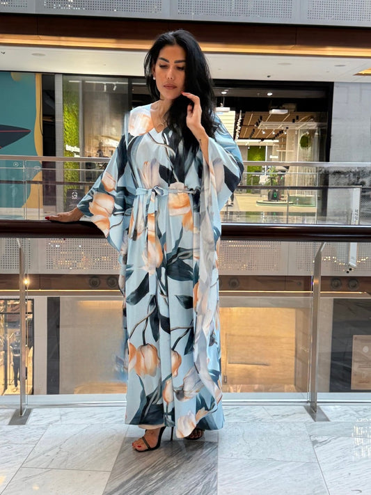 Daisy Blue Silk Loung Summer weekend Cftan Kaftan oversized Farasha