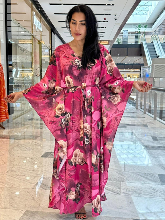 Magenta Elegant Beautiful Rosie floral lounge weekend silk summer caftan Kaftan